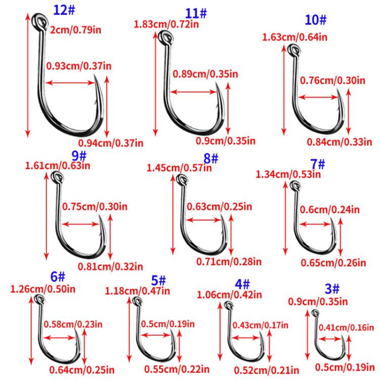 HENGJIA FH032 3-12# Outdoor Fishing Single Hook With Ring, 500pcs / Box
