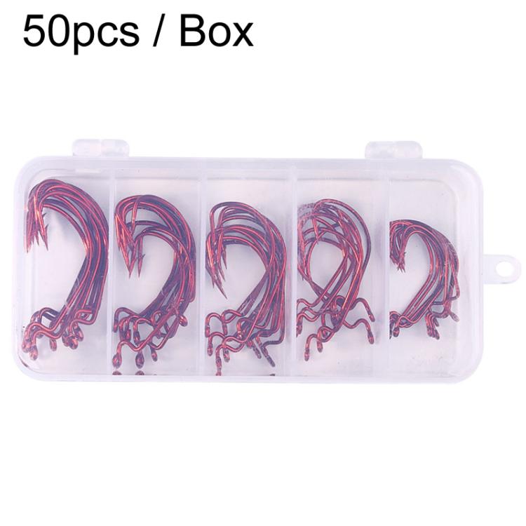 HENGJIA FH013 50pcs / Box Outdoor Fishing Cranked Stripers Hook Set, Black, Red