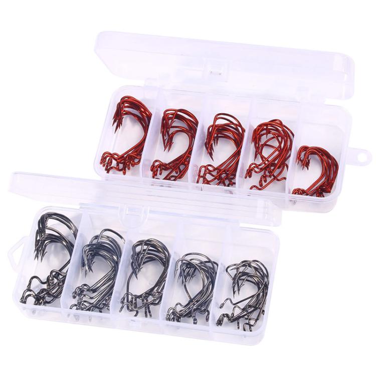 HENGJIA FH013 50pcs / Box Outdoor Fishing Cranked Stripers Hook Set, Black, Red