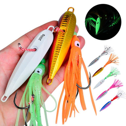 PROBEROS LF159 Luminous Bearded Squid Hook Slow Cranking Road Runner Iron Plate Bionic False Bait, 40G, 60G, 80G, 100G, 120G, 150G, 180G, 200G