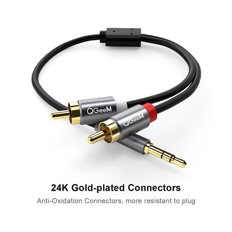 QGeeM 2RCA to 3.5mm Jack Audio Cable Gold-Plated Stereo Aux Cord for Home Theater, DVD Player,Hi-Fi Systems, 0.5m, 1m, 1.5m, 2m, 3m, 5m